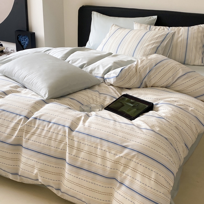 91家纺网 家纺一手货源 找家纺 帅露 2025开春新品全棉喷气13070小清新印花纯棉全棉四件套 海盐柚子