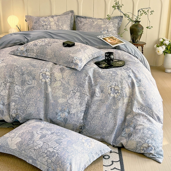 91家纺网 家纺一手货源 找家纺 梧桐树 2025新款100%全棉60S长绒棉套件 S26魅影-蓝