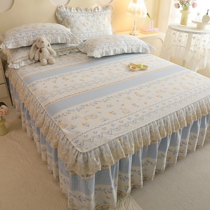 91家纺网 家纺一手货源 找家纺 美达家纺 2025新款全棉印花单床裙 花宠乐章-蓝