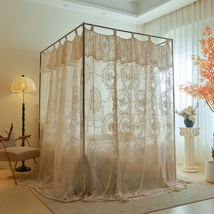 都市缘蚊帐 2025新款A902穿杆落地宫廷蚊帐烤漆支架款 902薇尔庄园-奶油杏