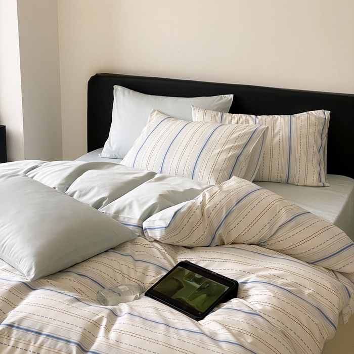 91家纺网 家纺一手货源 找家纺 帅露 2025开春新品全棉喷气13070小清新印花纯棉全棉四件套 海盐柚子