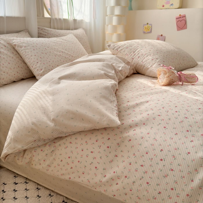 91家纺网 家纺一手货源 找家纺 清雅福 2025全棉13372小清新四件套和单被套早春系列第二批--四件套 朴之风