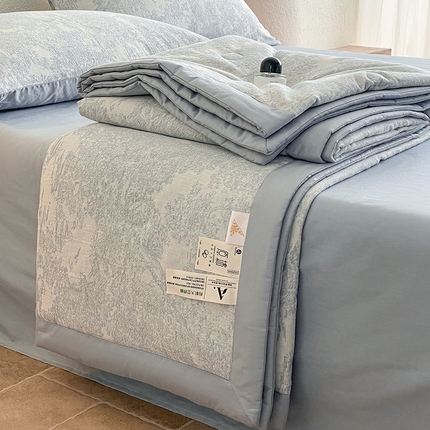 一加一家纺2025新款A类全棉三层纱色织提花大豆夏被四件套 梦境--蓝