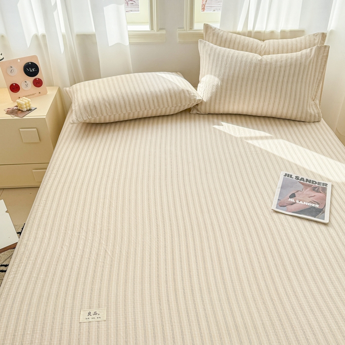 91家纺网 家纺一手货源 找家纺 眠博士2025新款 全棉双层纱 单床笠 双层纱床笠-灰咖条