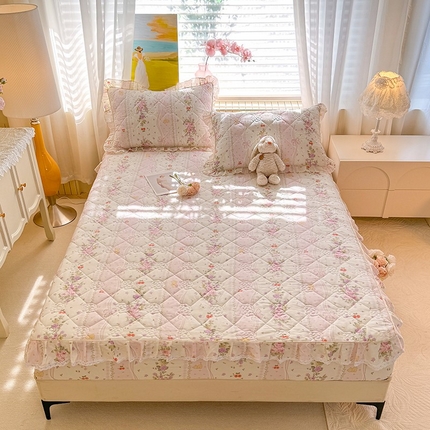 美达家纺 2025新款全棉印花夹棉床笠 少女心结