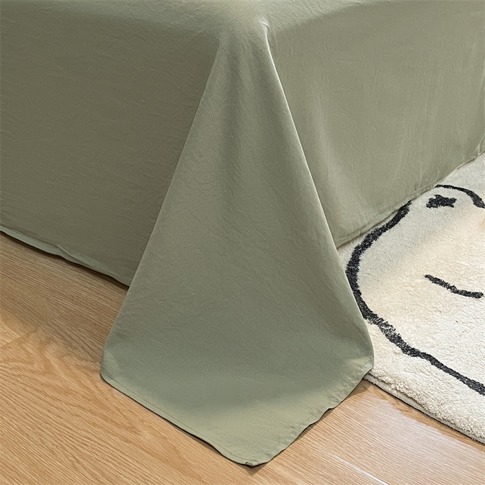 91家纺网 家纺一手货源 找家纺 盛秋家纺 2025新款水洗棉格子系列四件套 绿大格+明灰