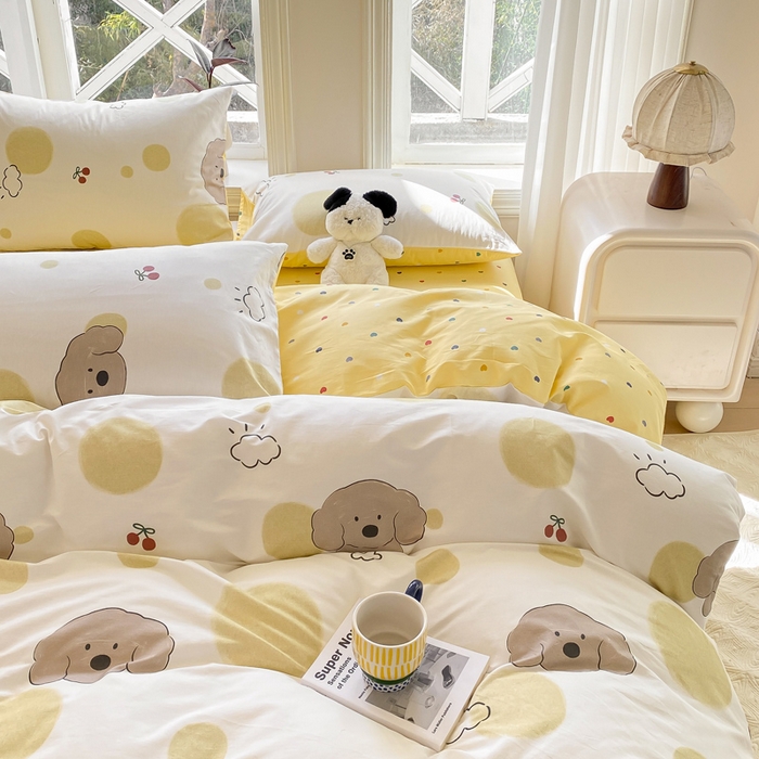 91家纺网 家纺一手货源 找家纺 帅露家纺 2025开春新品全棉喷气13070小清新印花纯棉全棉四件套 海盐幻想