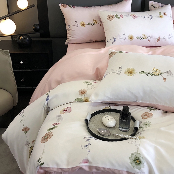 91家纺网 家纺一手货源 找家纺 立奥被业 2025年新款100%兰精天丝四件套天丝数码印花四件套 余梦粉