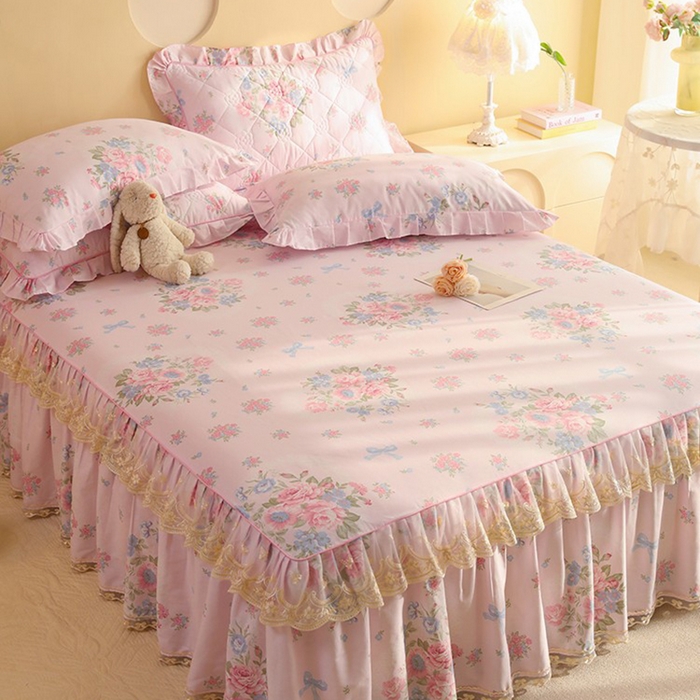 91家纺网 家纺一手货源 找家纺 美达家纺 2025新款全棉印花单床裙 夏花依旧