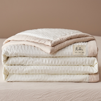 91家纺网 家纺一手货源 找家纺 一加一家纺2025新款A类双层泡泡纱波纹提花牛奶蛋白夏被四件套 良品波浪纹-浅咖色