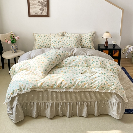 91家纺网 家纺一手货源 找家纺 （总）梦可莱家居 2025新款全棉韩版蕾丝边床盖四件套