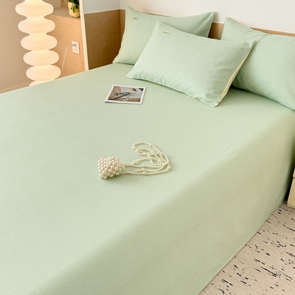 91家纺网 家纺一手货源 找家纺 眠博士2025新款全棉老粗布床单 老粗布床单-月光绿