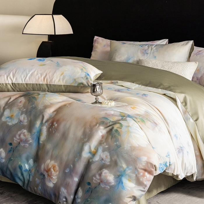 91家纺网 家纺一手货源 找家纺 立奥被业 2025新款60S数码印花四件套四件套 花仙绿