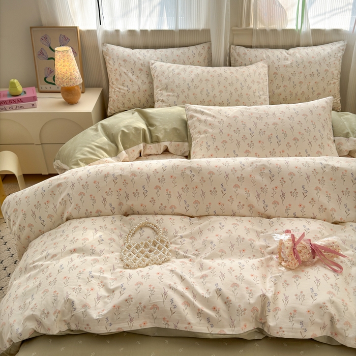 91家纺网 家纺一手货源 找家纺 清雅福 2025全棉13372小清新四件套和单被套早春系列第二批--四件套 梦回浅溪