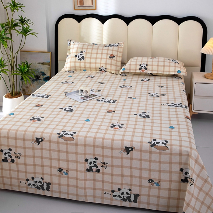 91家纺网 家纺一手货源 找家纺 帛洵2025新款原棉老粗布床单 快乐熊猫