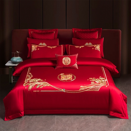 美娘阁 2025新款A版长绒棉提花B版长绒棉刺绣婚庆多件套 繁花