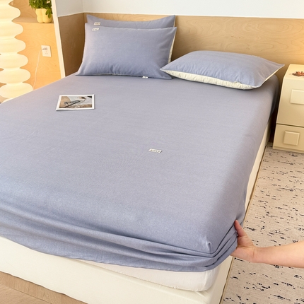 91家纺网 家纺一手货源 找家纺 眠博士2025新款全棉老粗布床笠 老粗布床笠-月光中蓝