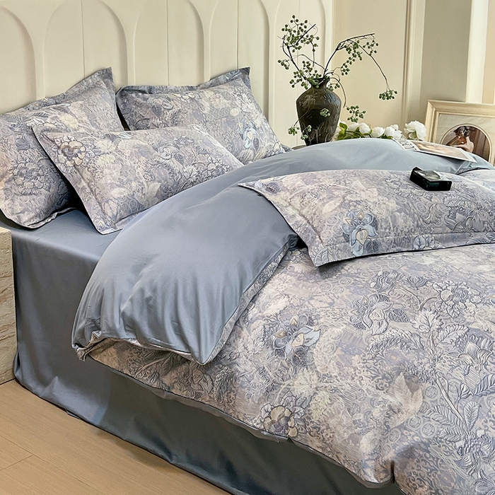 91家纺网 家纺一手货源 找家纺 梧桐树 2025新款100%全棉60S长绒棉套件 S26魅影-蓝