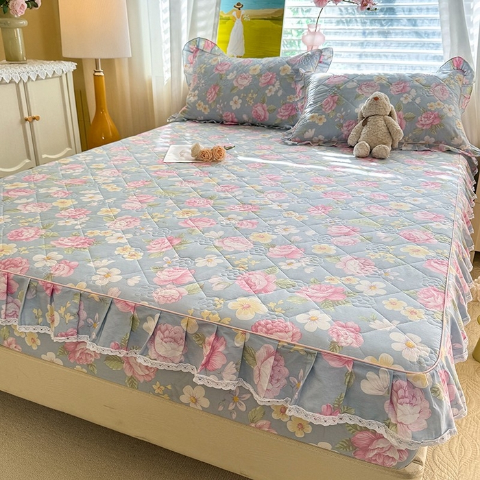 91家纺网 家纺一手货源 找家纺 美达家纺 2025新款全棉印花夹棉床笠 纷然花朵