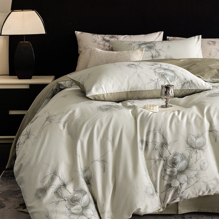 91家纺网 家纺一手货源 找家纺 立奥被业 2025新款60S数码印花四件套四件套 玫瑰绿