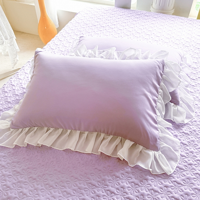 91家纺网 家纺一手货源 找家纺 大麦家纺 2025新款亲肤花边款床盖四件套  甜心小姐-香芋紫