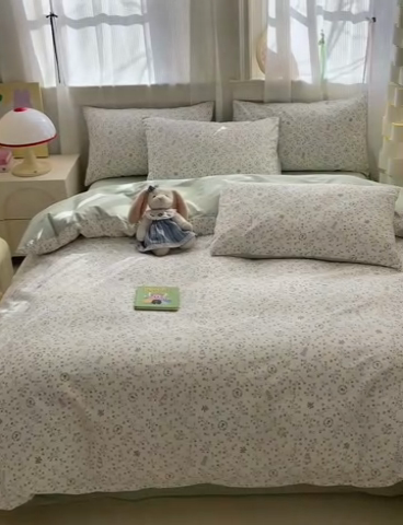 91家纺网 家纺一手货源 找家纺 清雅福 2025全棉13372小清新四件套和单被套早春系列第二批--四件套 一枝如画