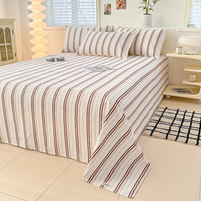 91家纺网 家纺一手货源 找家纺 眠博士2025新款全棉老粗布床单 老粗布床单-条纹咖