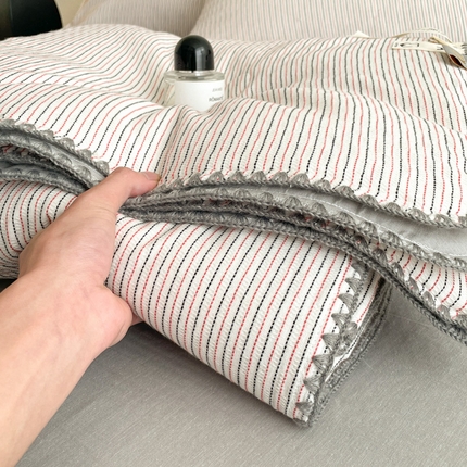 一加一 2025新款A类全棉华夫格色织提花娜雅醋酯纤维夏被四件套-简韵条 简韵条-灰