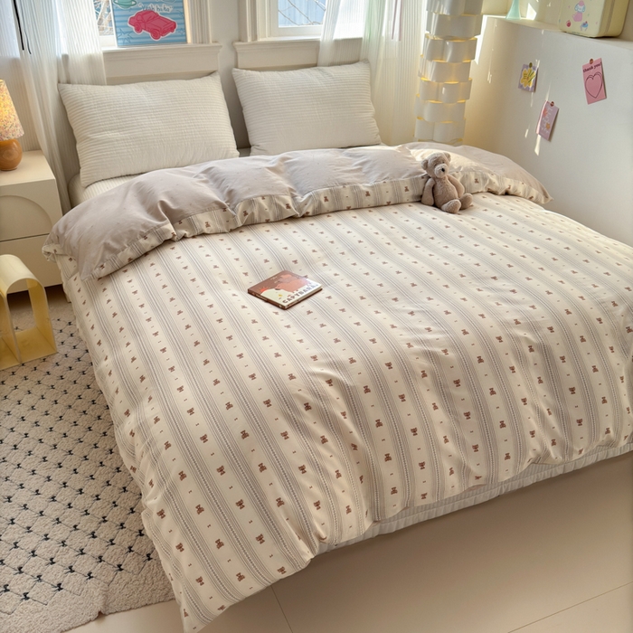 91家纺网 家纺一手货源 找家纺 清雅福 2025全棉13372小清新四件套和单被套早春系列第二批--单枕套 北欧熊