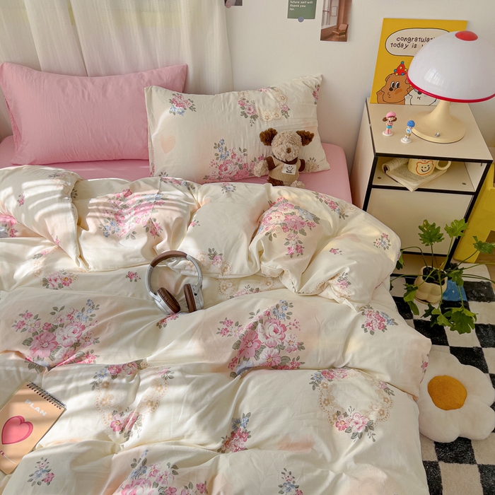 91家纺网 家纺一手货源 找家纺 仟人梦 2025新款水洗棉印花四件套 悦夏花季