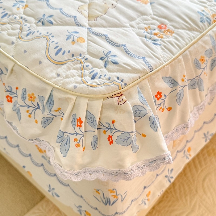 91家纺网 家纺一手货源 找家纺 美达家纺 2025新款全棉印花夹棉床笠 花宠乐章-蓝