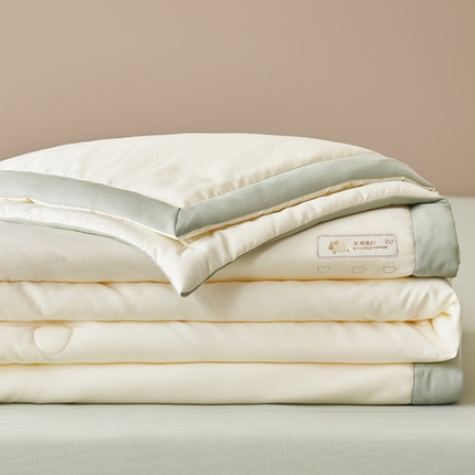 91家纺网 家纺一手货源 找家纺 一加一 2025新款A类小奶棉刺绣羊绒蛋白夏被四件套 羊绒蛋白-石绿