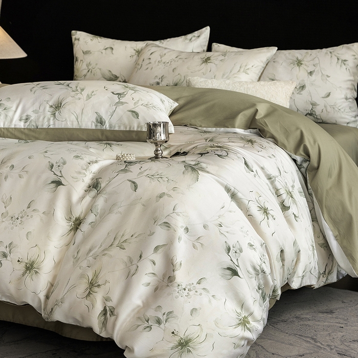 91家纺网 家纺一手货源 找家纺 立奥被业 2025新款60S数码印花四件套四件套 梵希-绿