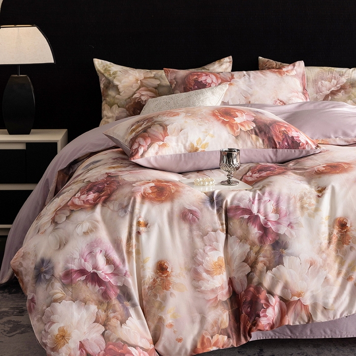 91家纺网 家纺一手货源 找家纺 立奥被业 2025新款60S数码印花四件套四件套 木兰紫