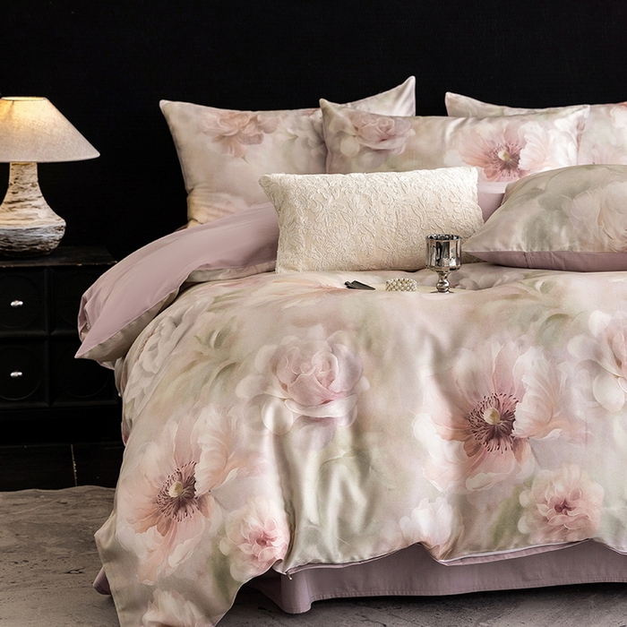 91家纺网 家纺一手货源 找家纺 立奥被业 2025新款60S数码印花四件套四件套 微澜-紫