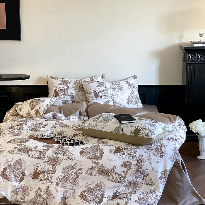 91家纺网 家纺一手货源 找家纺 赫帛 2025新款赫本猫联名系列四件套-南法庄园 南法庄园-复古咖