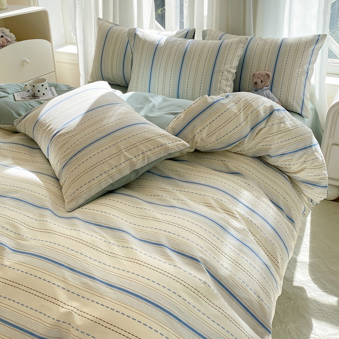 91家纺网 家纺一手货源 找家纺 帅露家纺 2025开春新品全棉喷气13070小清新印花纯棉全棉四件套 海盐柚子