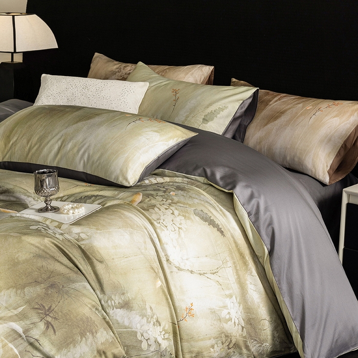 91家纺网 家纺一手货源 找家纺 立奥被业 2025新款60S数码印花四件套四件套 漠然灰