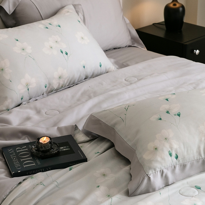 91家纺网 家纺一手货源 找家纺 立奥被业 2025年新款100%莱赛尔夏被莱赛尔夏被四件套天丝夏凉被 沁语-灰