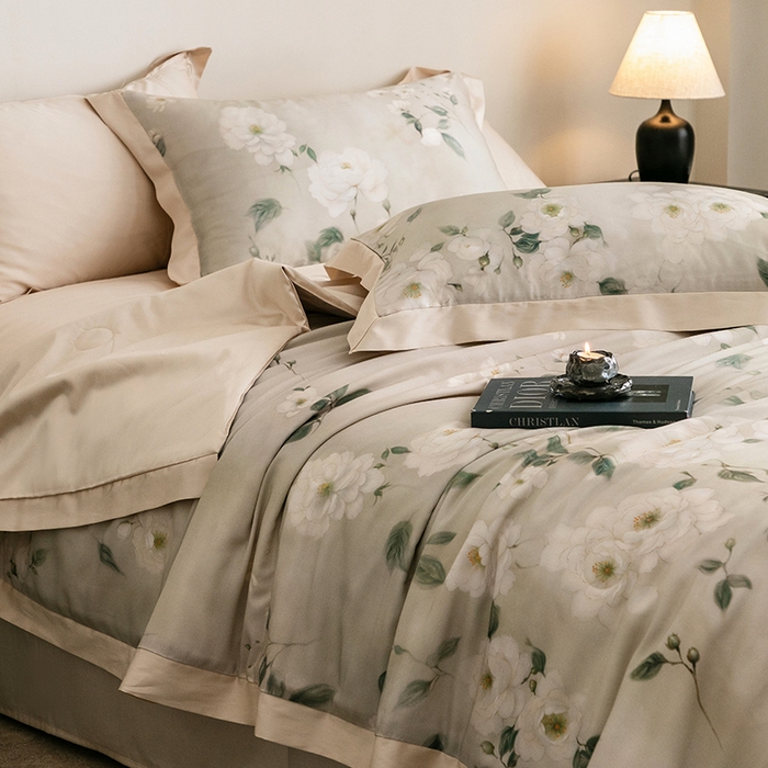 91家纺网 家纺一手货源 找家纺 立奥被业 2025年新款100%莱赛尔夏被莱赛尔夏被四件套天丝夏凉被 木兰花-金