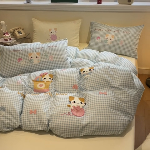 91家纺网 家纺一手货源 找家纺 （总）蓝邻家纺 2025年新款全棉双层纱毛巾绣四件套系列