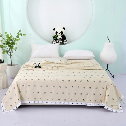 薇玛仕 2025小熊猫系列-60支精梳长绒棉双拼角宽边双A类母婴级儿童蚕丝夏凉被空调被 小熊猫-金