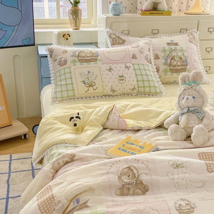 91家纺网 家纺一手货源 找家纺 老帅的工厂店 2025新款A类印花洛丽塔夏被（提供买家秀） 花篮兔