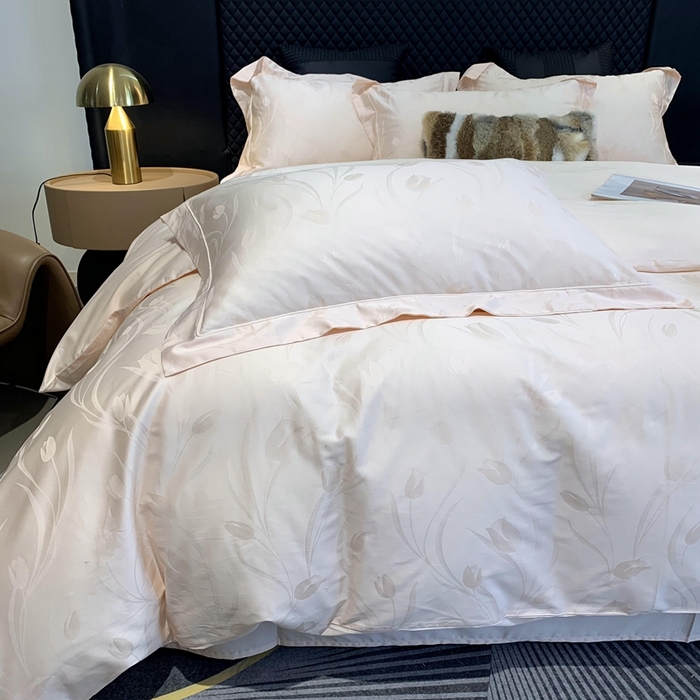 91家纺网 家纺一手货源 找家纺 莱豫 2025新款100支新疆阿克苏长绒棉提花四件套 郁金香玉