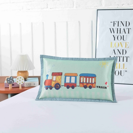 91家纺网 家纺一手货源 找家纺 小猫派 2025新款夏季儿童冰丝枕套学生乳胶卡通枕头巾幼儿园宝宝凉爽枕芯套 小火车