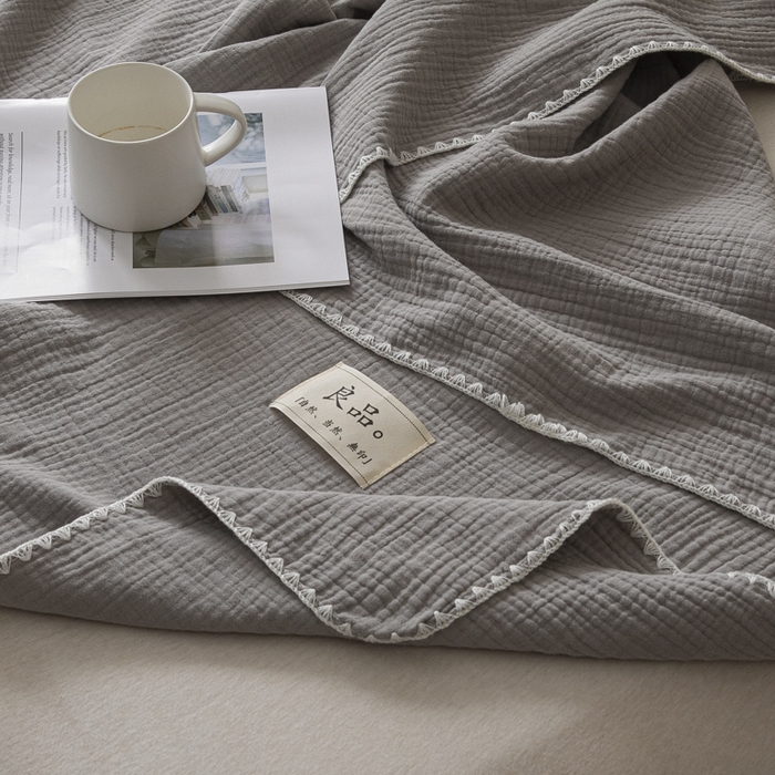 91家纺网 家纺一手货源 找家纺 博雅 2025新款全棉五层纱多功能盖毯 浅灰