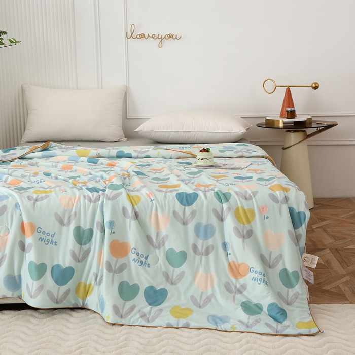 91家纺网 家纺一手货源 找家纺 薇玛仕 2025新款A类牛奶丝针织棉印花大豆夏凉被空调被儿童被 郁金香