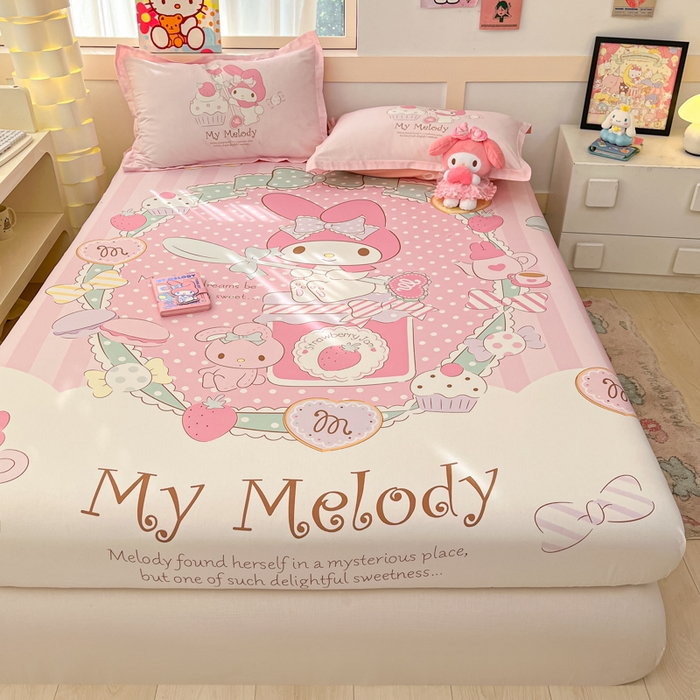 91家纺网 家纺一手货源 找家纺 博雅 2025新款三丽鸥全棉大版床笠-第二批 音乐美乐蒂