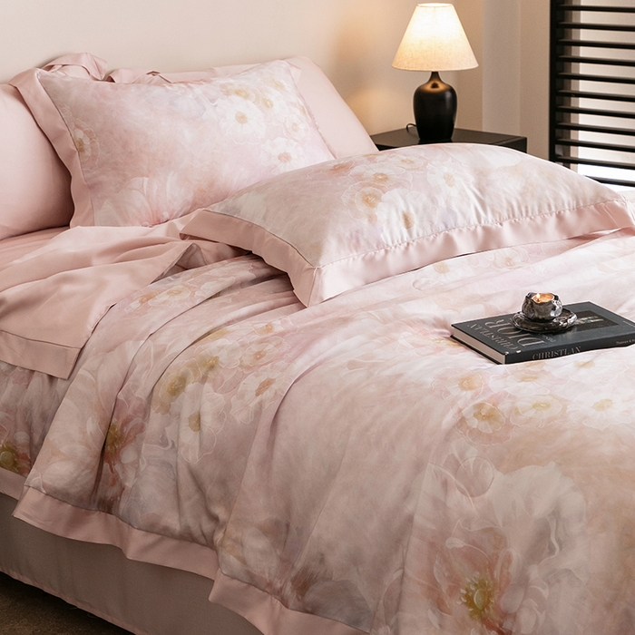 91家纺网 家纺一手货源 找家纺 立奥被业 2025年新款100%莱赛尔夏被莱赛尔夏被四件套天丝夏凉被 天仙子-粉