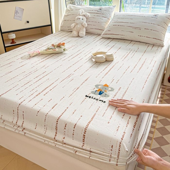 91家纺网 家纺一手货源 找家纺 博雅 2025新款全棉老粗布烫画床笠系列 纹理-调皮象